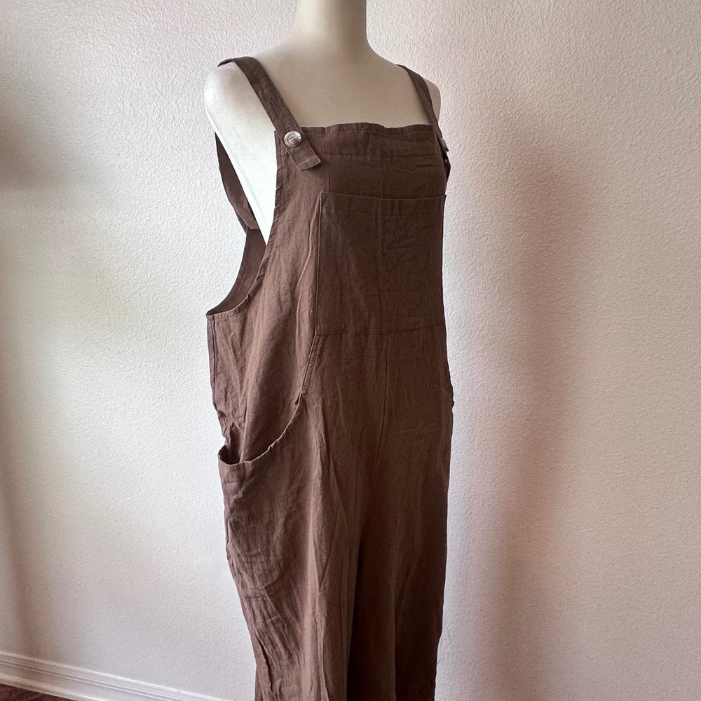 Prairie Utility Wide Leg Bib Overalls 100% Cotton Earthy Boho Women's XL Brown